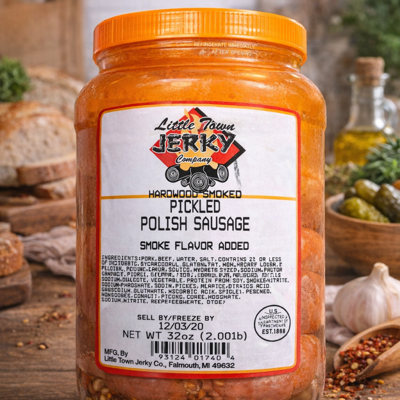 Little Town Jerky Co.- 2 Lb. Jar of Pickled Polish Kielbasa Sausage