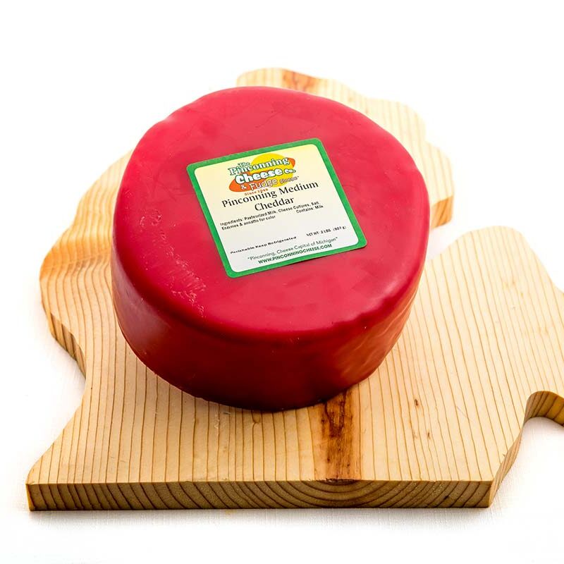 1 lb. Pinconning Medium Cheddar with Red Wax Casing