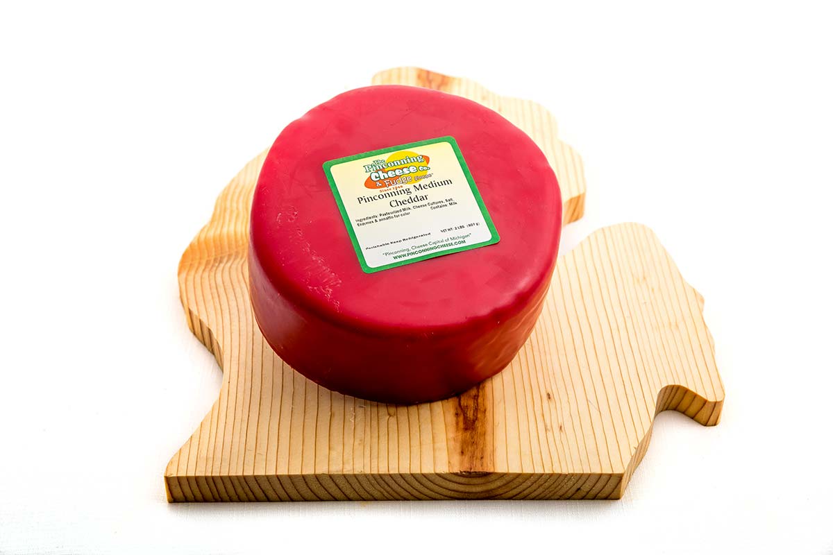 1 lb. Pinconning Medium Cheddar with Red Wax Casing